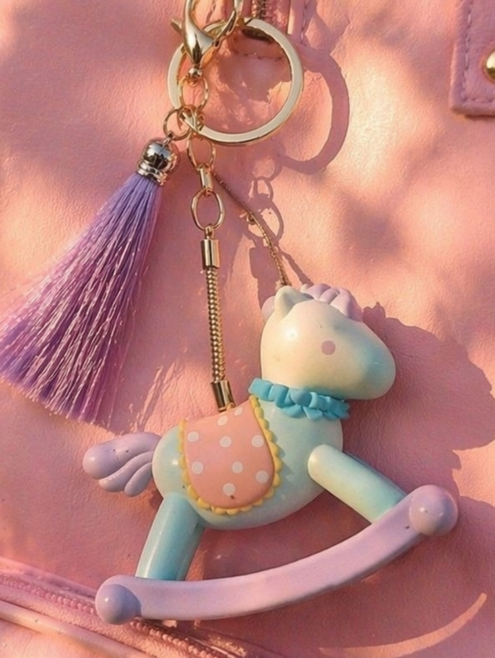 Sanrio Bag Charm Keychain Blue Rocking Horse Nursery Hello Kitty Gold Tone